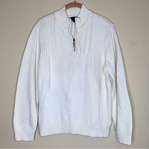 Cotton Cable Knit 1/4 Zip Cream Sweater